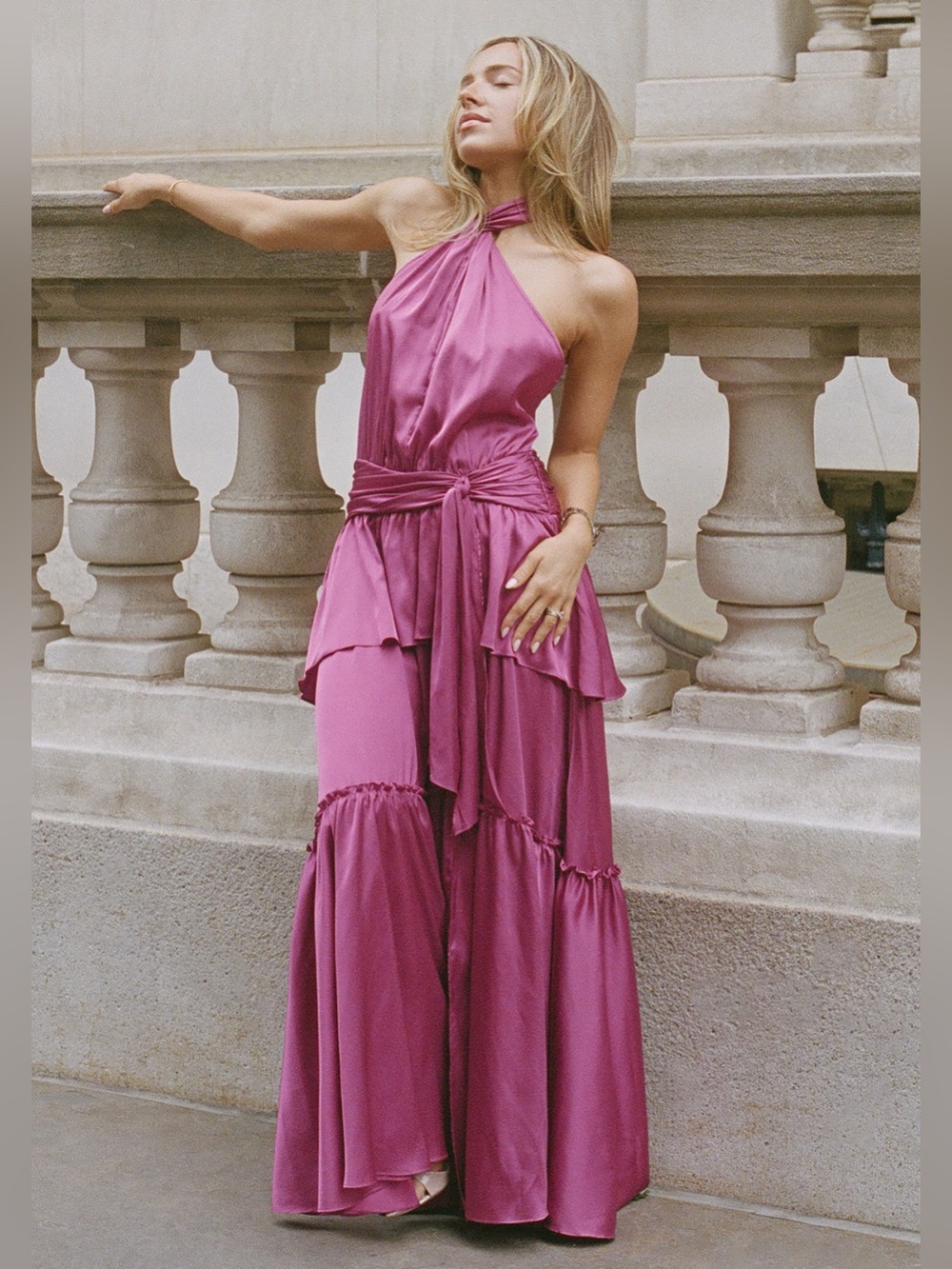 Few Moda Sintra Magenta Satin Halter Maxi Dress – Size 2 NWT - Picture 1 of 13
